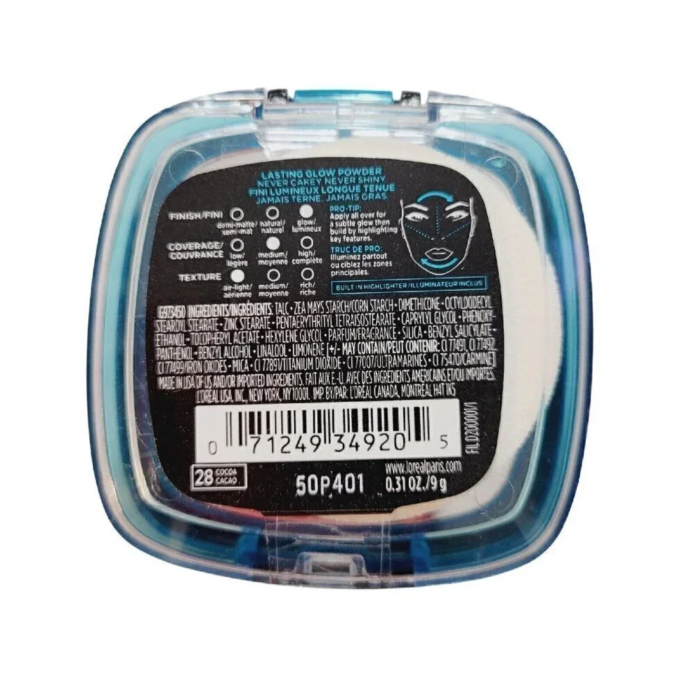 L'Oreal Infallible Prow Glow Powder W/Highlighter #28 Cocoa Demi Glow Med Cov
